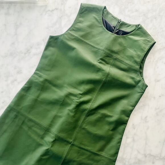Bod & Christensen Destiny Leather Shift Dress Matte Green NEW Size Medium - Picture 3 of 10